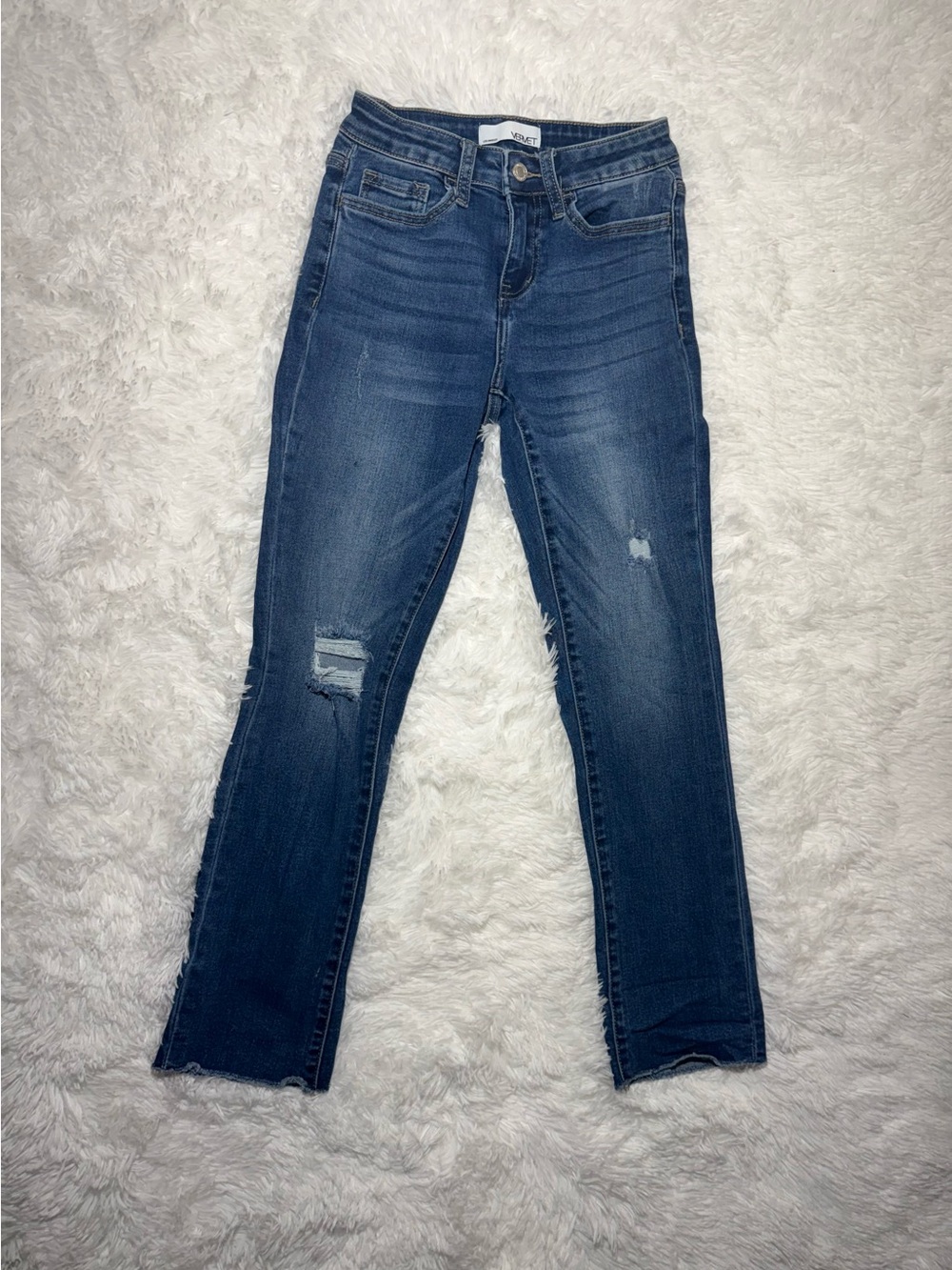 Vervet Denim High Rise Distressed Skinny Jeans Size 24 Raw Hem Blue Stretch